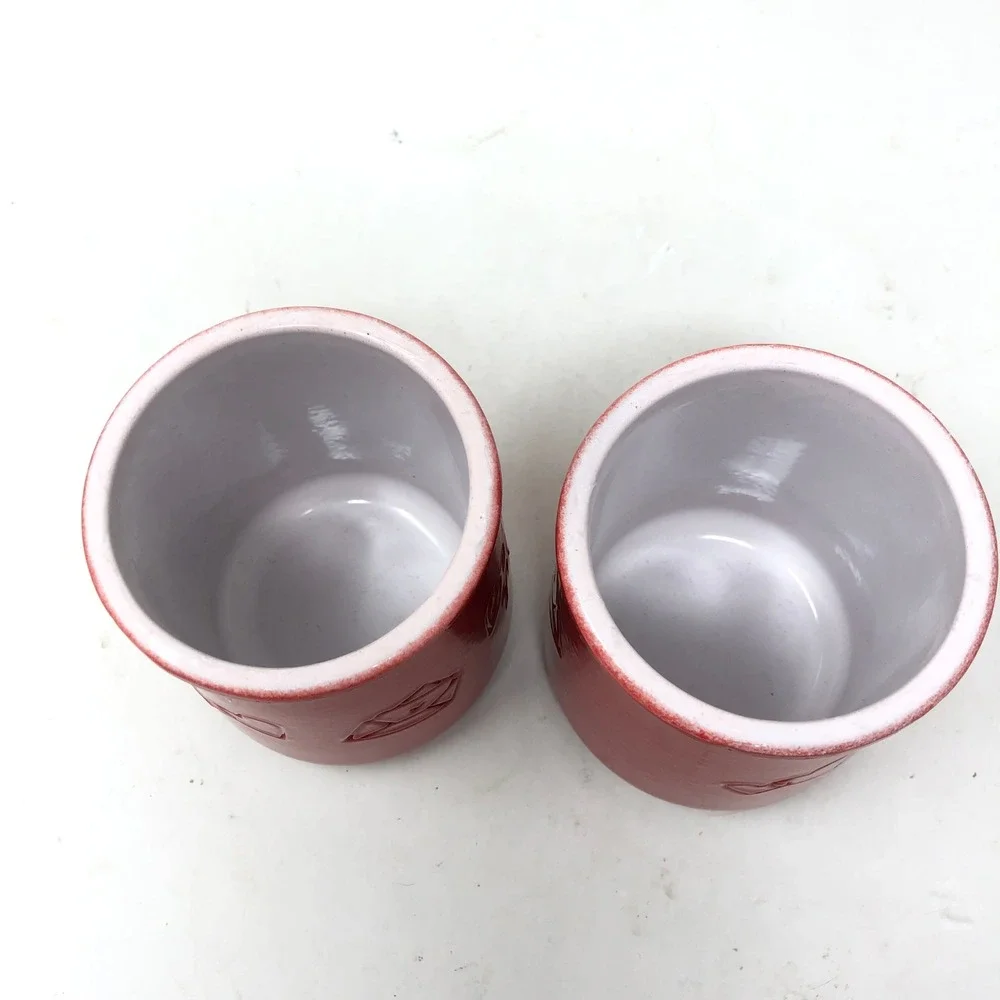 La Fermiere Red Ceramic Yogurt Jars Set of 6 Be Mine Bisou Bisou‎ Valentine